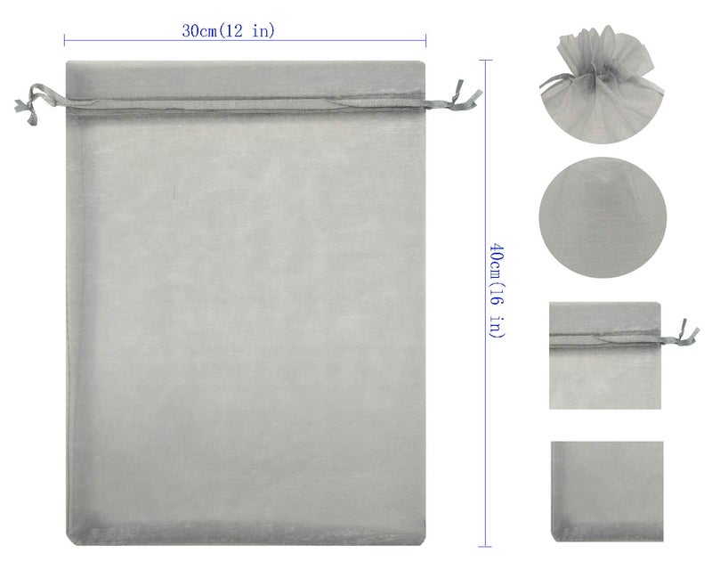 Ankirol 50pcs Sheer Organza Favor Bags 12 X 16 X Large Organza Drawstring Bags (Silver Grey) - Image 3